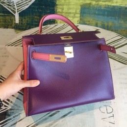 Replica Hermes Purple Kelly 25 Gold Hardware Bag