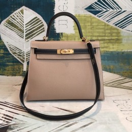 Replica Hermes Tan Black Kelly 25 Top Handle Bag