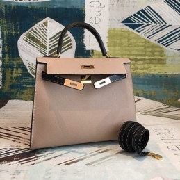 Replica Hermes Tan Black Kelly 25 Top Handle Bag