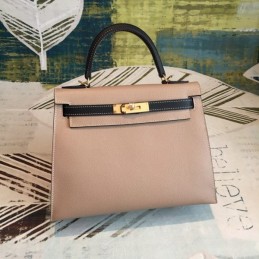 Replica Hermes Tan Black Kelly 25 Top Handle Bag