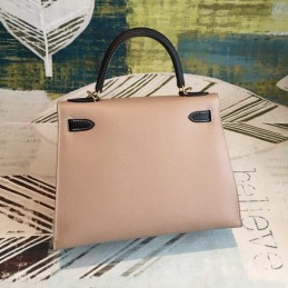 Replica Hermes Tan Black Kelly 25 Top Handle Bag