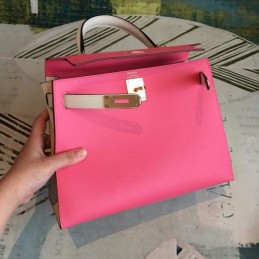 Replica Hermes Pink White Kelly 25 Shoulder Strap Bag