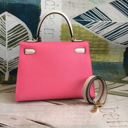 Replica Hermes Pink White Kelly 25 Gold Hardware Bag