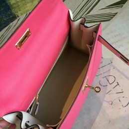 Replica Hermes Pink White Kelly 25 Gold Hardware Bag