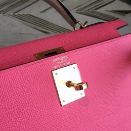 Replica Hermes Pink White Kelly 25 Gold Hardware Bag