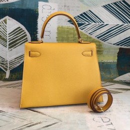 Replica Hermes Yellow Kelly 25 Textured Leather Gold Hardware Bag