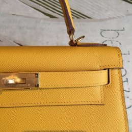 Replica Hermes Yellow Kelly 25 Textured Leather Gold Hardware Bag