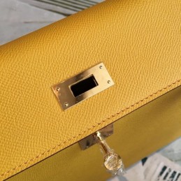 Replica Hermes Yellow Kelly 25 Textured Leather Gold Hardware Bag