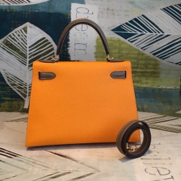 Replica Hermes Orange Brown Kelly 25 Gold Hardware Bag