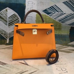 Replica Hermes Orange Brown Kelly 25 Gold Hardware Bag