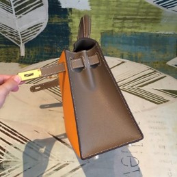 Replica Hermes Orange Brown Kelly 25 Gold Hardware Bag