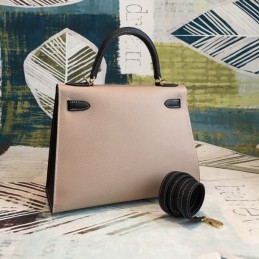 Replica Hermes Taupe Black Kelly 25 Gold Hardware Bag