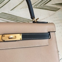 Replica Hermes Taupe Black Kelly 25 Gold Hardware Bag