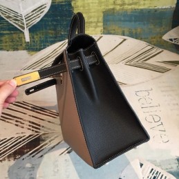 Replica Hermes Taupe Black Kelly 25 Gold Hardware Bag