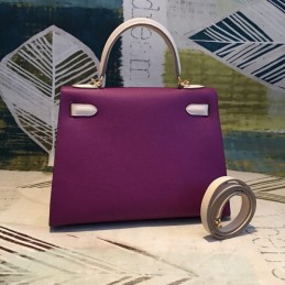 Replica Hermes Plum White Kelly 25 Gold Hardware Bag
