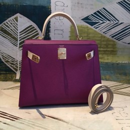 Replica Hermes Plum White Kelly 25 Gold Hardware Bag