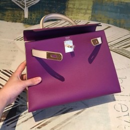 Replica Hermes Plum White Kelly 25 Gold Hardware Bag