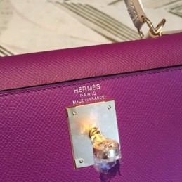 Replica Hermes Plum White Kelly 25 Gold Hardware Bag