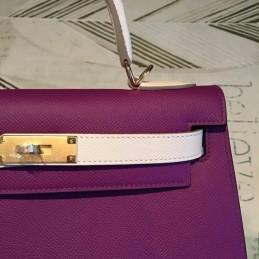 Replica Hermes Plum White Kelly 25 Gold Hardware Bag