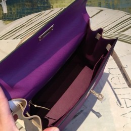 Replica Hermes Plum White Kelly 25 Gold Hardware Bag
