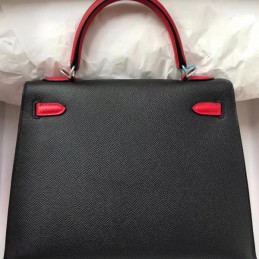 Replica Hermes Black Kelly 28 Textured Leather Bag
