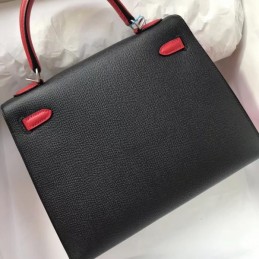 Replica Hermes Black Kelly 28 Textured Leather Bag