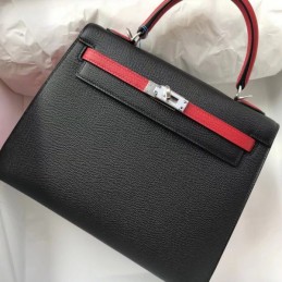 Replica Hermes Black Kelly 28 Textured Leather Bag
