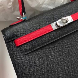 Replica Hermes Black Kelly 28 Textured Leather Bag