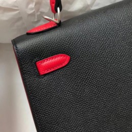 Replica Hermes Black Kelly 28 Textured Leather Bag