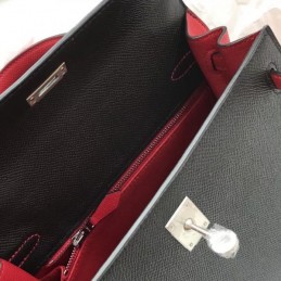 Replica Hermes Black Kelly 28 Textured Leather Bag