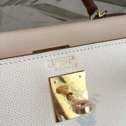 Replica Hermes White Tan Kelly 28 Gold Hardware Bag