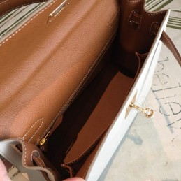 Replica Hermes White Tan Kelly 28 Gold Hardware Bag