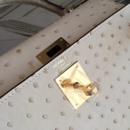 Replica Hermes White Ostrich Leather Kelly 32 Gold Hardware Bag