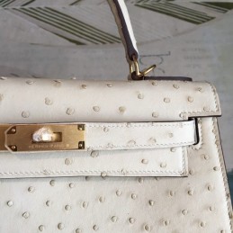 Replica Hermes White Ostrich Leather Kelly 32 Gold Hardware Bag