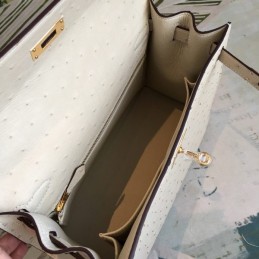 Replica Hermes White Ostrich Leather Kelly 32 Gold Hardware Bag