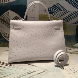 Replica Hermes Ivory Ostrich Leather Kelly 35 Palladium Hardware Bag