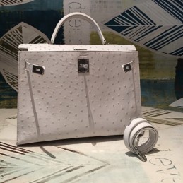 Replica Hermes Ivory Ostrich Leather Kelly 35 Palladium Hardware Bag
