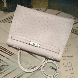 Replica Hermes Ivory Ostrich Leather Kelly 35 Palladium Hardware Bag