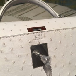 Replica Hermes Ivory Ostrich Leather Kelly 35 Palladium Hardware Bag