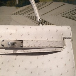 Replica Hermes Ivory Ostrich Leather Kelly 35 Palladium Hardware Bag