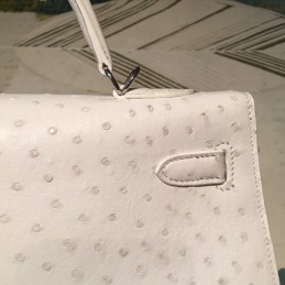 Replica Hermes Ivory Ostrich Leather Kelly 35 Palladium Hardware Bag