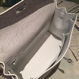Replica Hermes Ivory Ostrich Leather Kelly 35 Palladium Hardware Bag