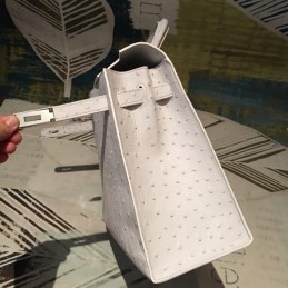 Replica Hermes Ivory Ostrich Leather Kelly 35 Palladium Hardware Bag