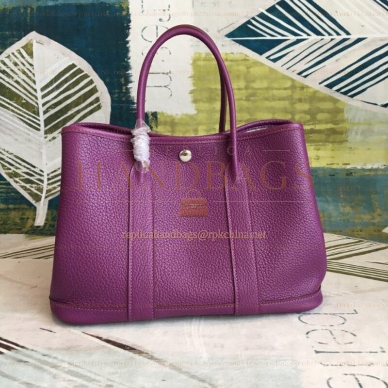Replica Hermes Purple Garden Party 30 Textured Leather Bag