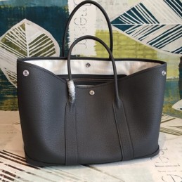 Replica Hermes Black Garden Party 36 Textured Leather Bag