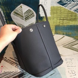 Replica Hermes Black Garden Party 36 Textured Leather Bag