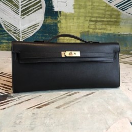 Replica Hermes Black Kelly Cut Clutch Smooth Leather
