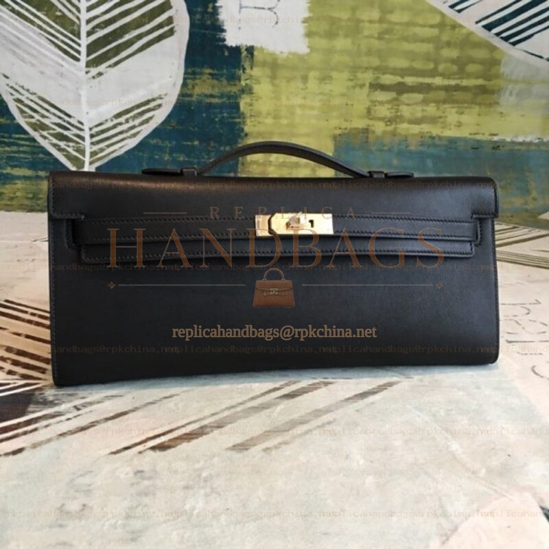 Replica Hermes Black Kelly Cut Clutch Smooth Leather