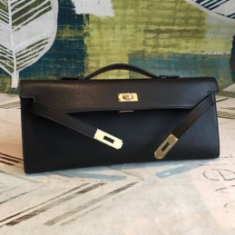 Replica Hermes Black Kelly Cut Clutch Smooth Leather