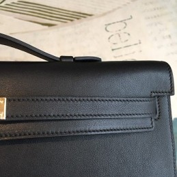 Replica Hermes Black Kelly Cut Clutch Smooth Leather